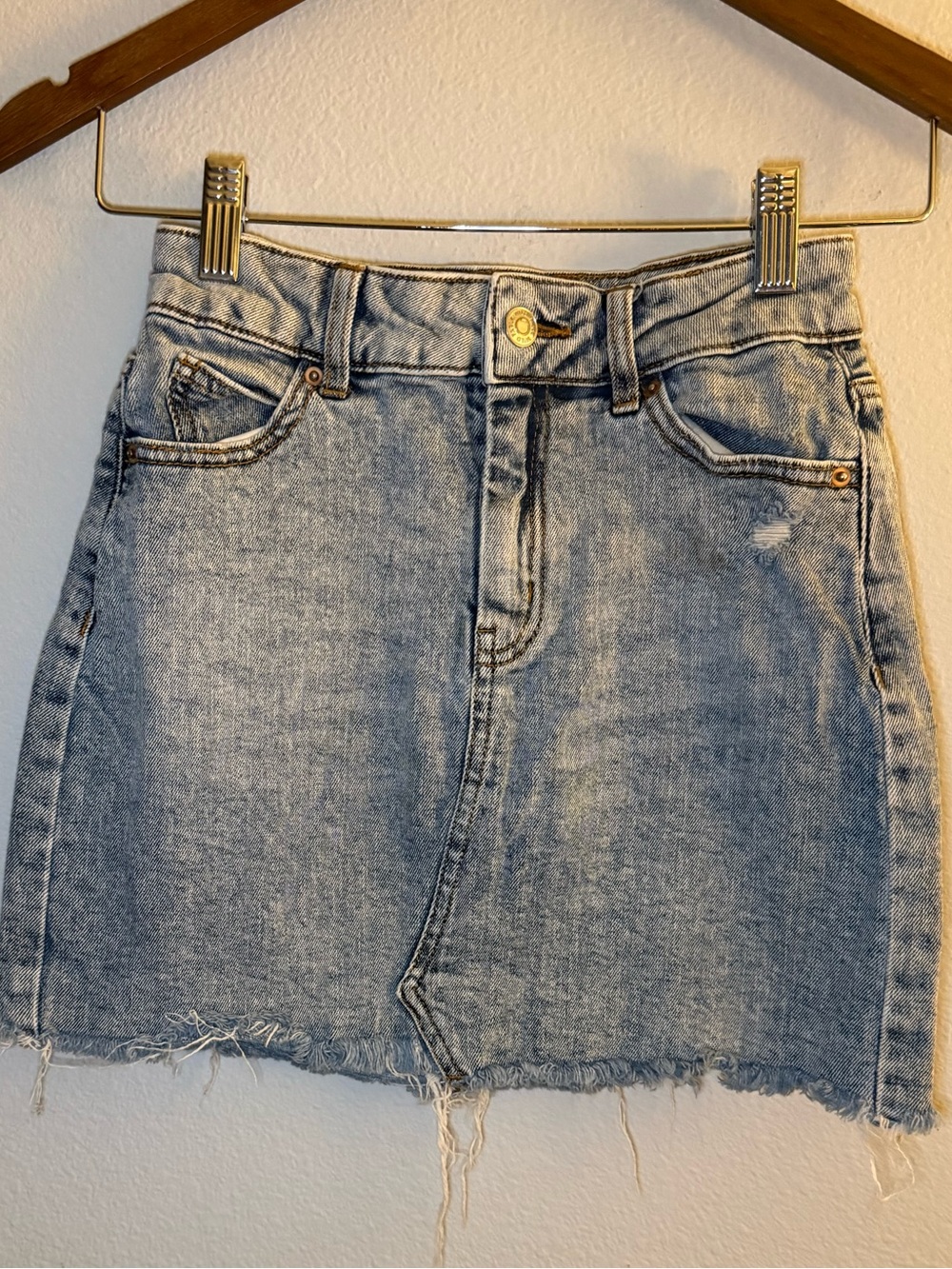 wild fable Light Blue Denim Mini Skirt with Frayed Hem